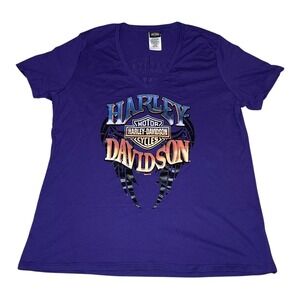 Harley Davidson Womens XXL Purple V-Neck Graphic T-Shirt Daytona Beach Florida